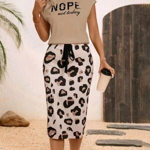 Leopard Print Midi Skirt & Shirt